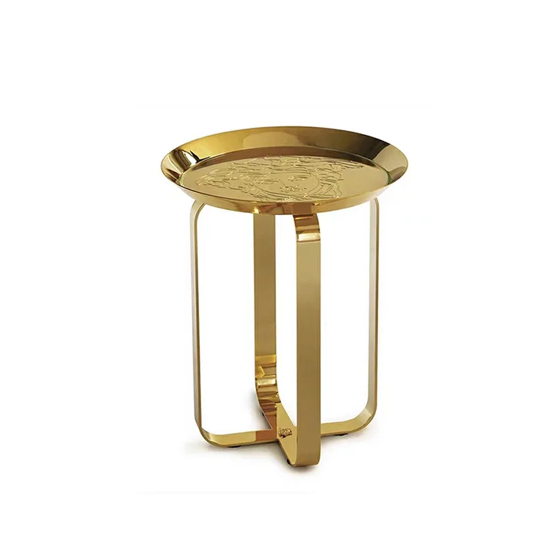 

Side few simple modern designer living room light luxury high art sense round stainless steel coffee table combination