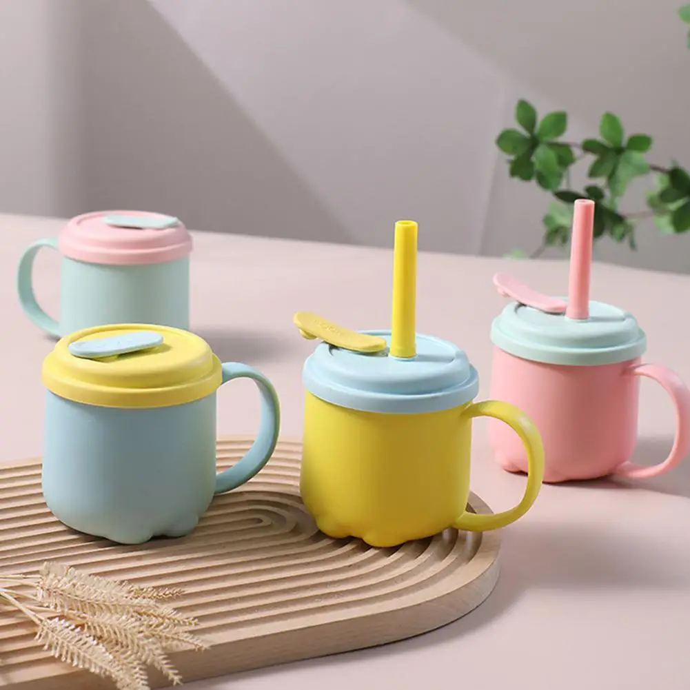 1Pcs Baby Learning Drinking Cup Portable Straw Detailed Comfortable Grip Silicone Double Ear Kids Sippy Cup Baby Stuff ﻿