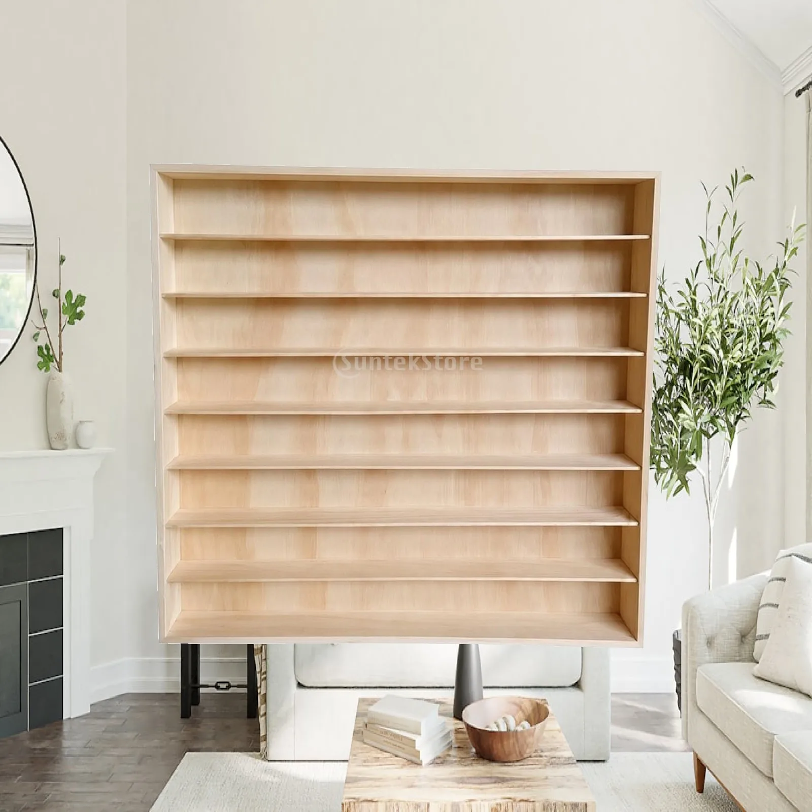 Open-Front Storage Shelf with Eight Tiers Compact Wall-Mounted Wooden Display Rack Small Item Display Shelf Multipurpose