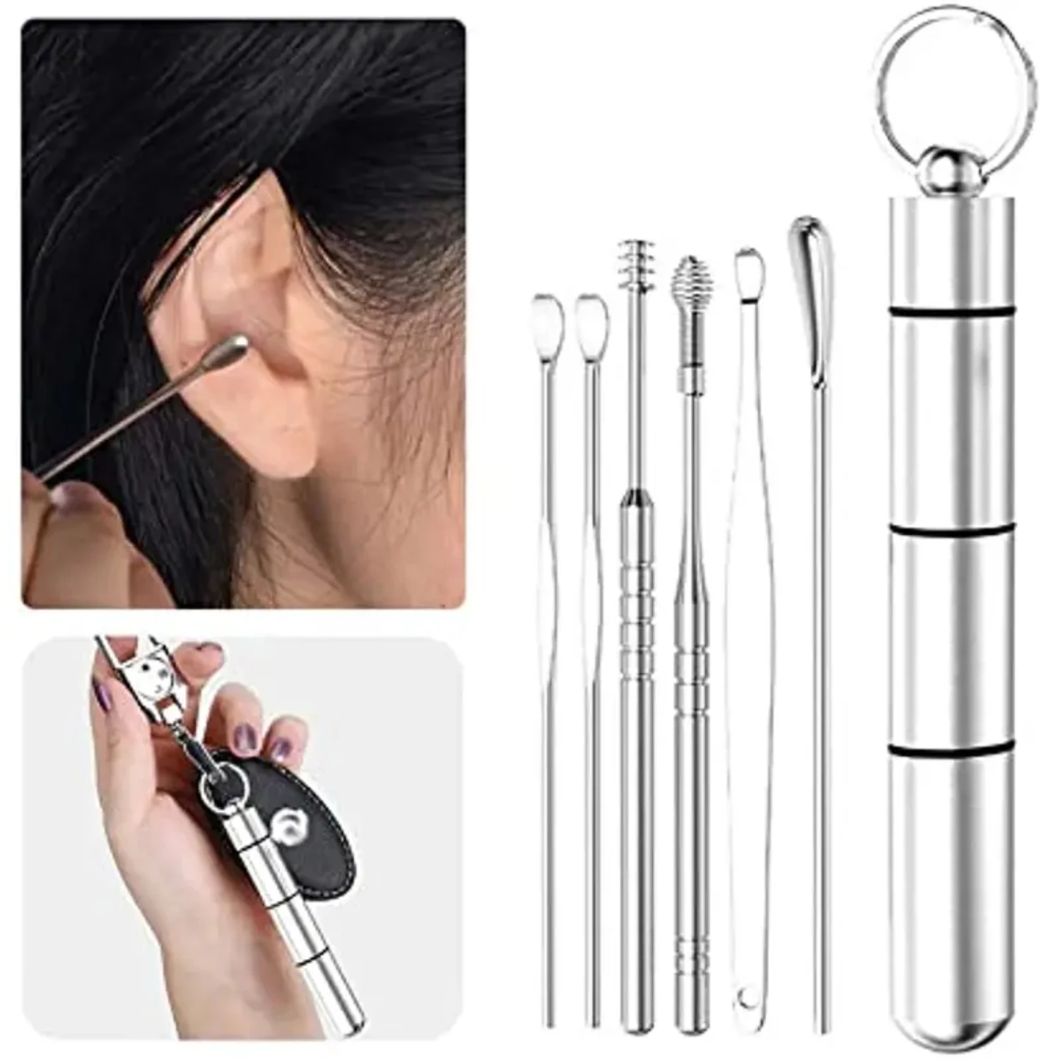 Kit de cure-oreilles en spirale réutilisable, 6 pièces, ensemble de livres de cueillette d'oreille, nettoyant efficace pour dissolvant d'avertissement d'oreille, 6 en 1