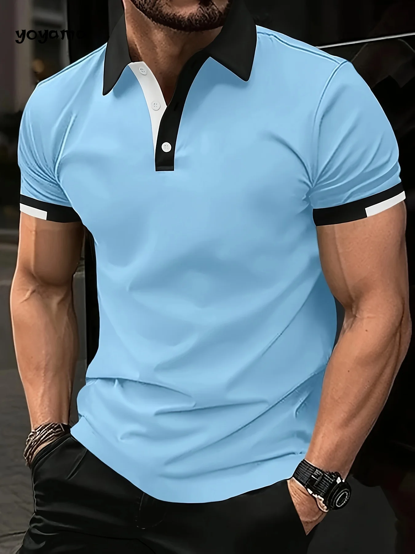 Fashion Men's Polo Shirt Simple Solid Color Short-Sleeved Polo Shirt Breathable Lapel Tops Summer Men's Business Casual Clothing