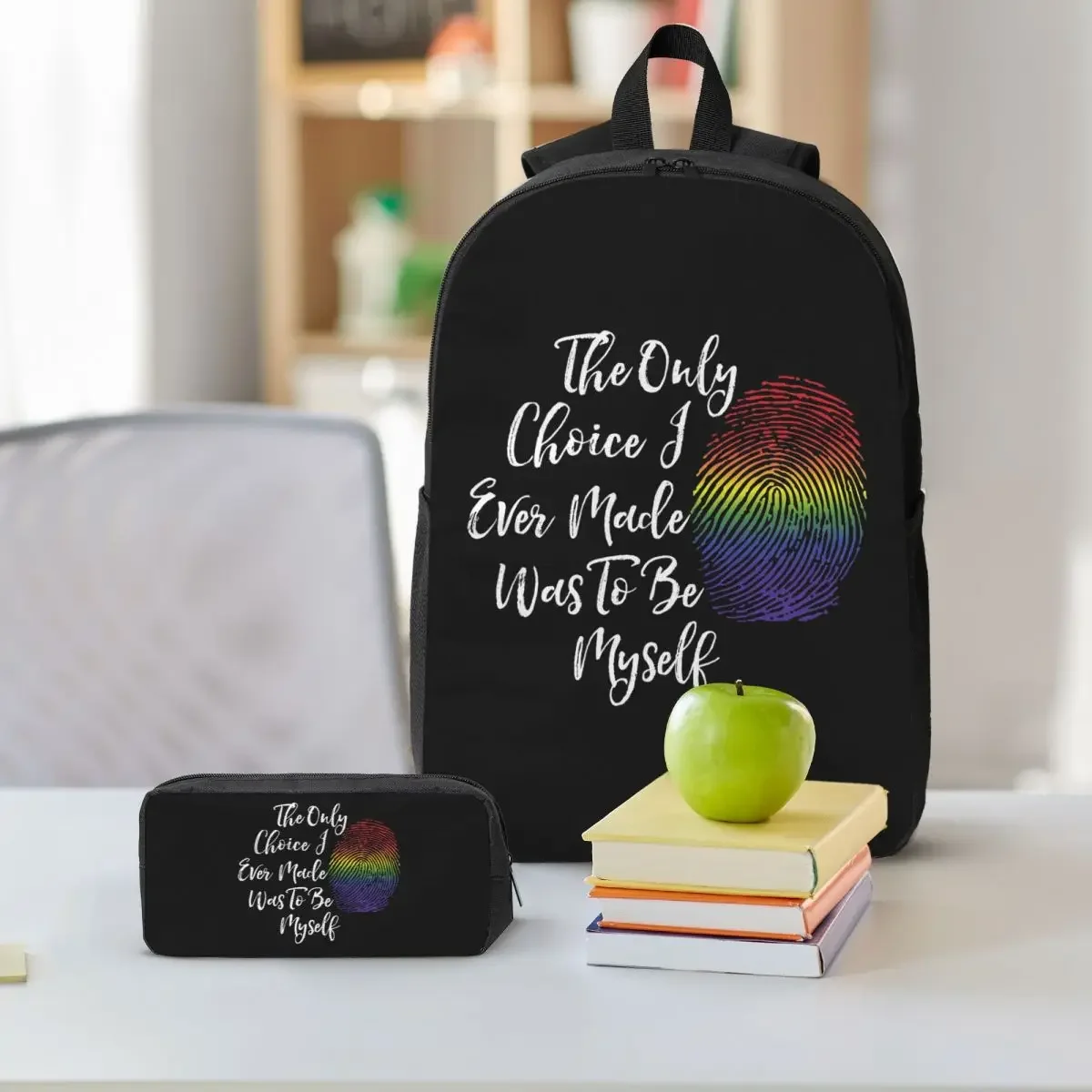 Faux Glitter Rainbow Pride Flag LGBT Gay Lesbian Backpack BookBag School Bag Laptop Shoulder Bags 3ps Lunch Bag Pencil Case