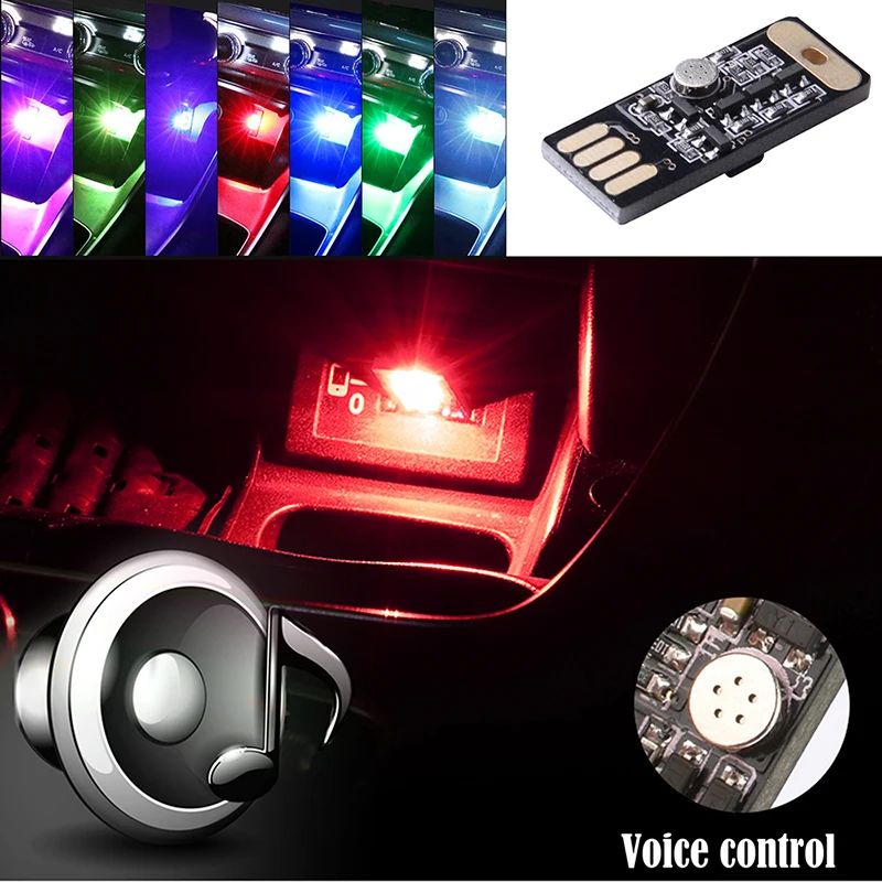 USB Mini LED Atmosphere Light  DJ Ambient Lighting Plug RGB Touching Sound Control Car Decorative Accessories