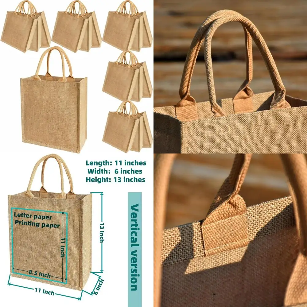 

Burlap Tote Bags Set of 15, Jute Handbags for Bridesmaids, Vertical Design, 11x6x13 Inches