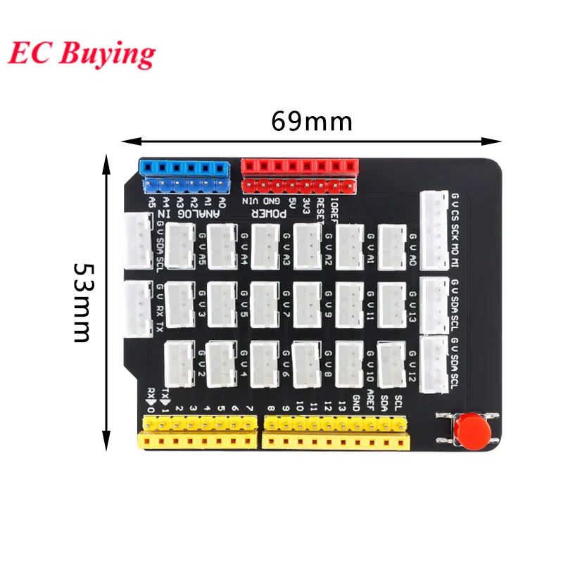 Sensor Shield Adapter Plate Expansion Board Module For Arduino R3 with Reset Button IIC I2C UART PH2.0 Port DIY Electronic