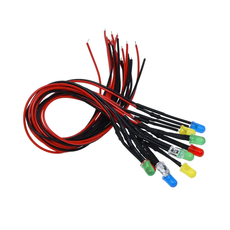 10PCS 5mm F5 LED 5V 20cm Pre-wired White Red Green Blue Yellow RGB Diode Lamp Decoration Light Emitting Diodes DIY Pre-soldered