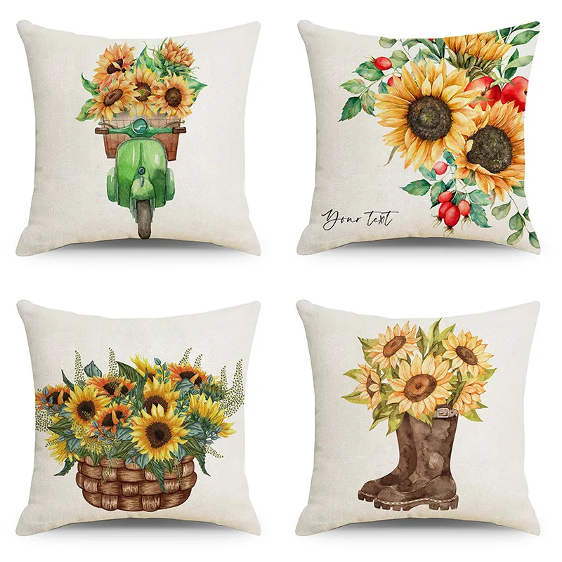 

Summer Flower Pillowcase Bike Sunflower Pillow Case Garden Chair Sofa Home Decor 45X45 50X50 Warming Luxury Designer