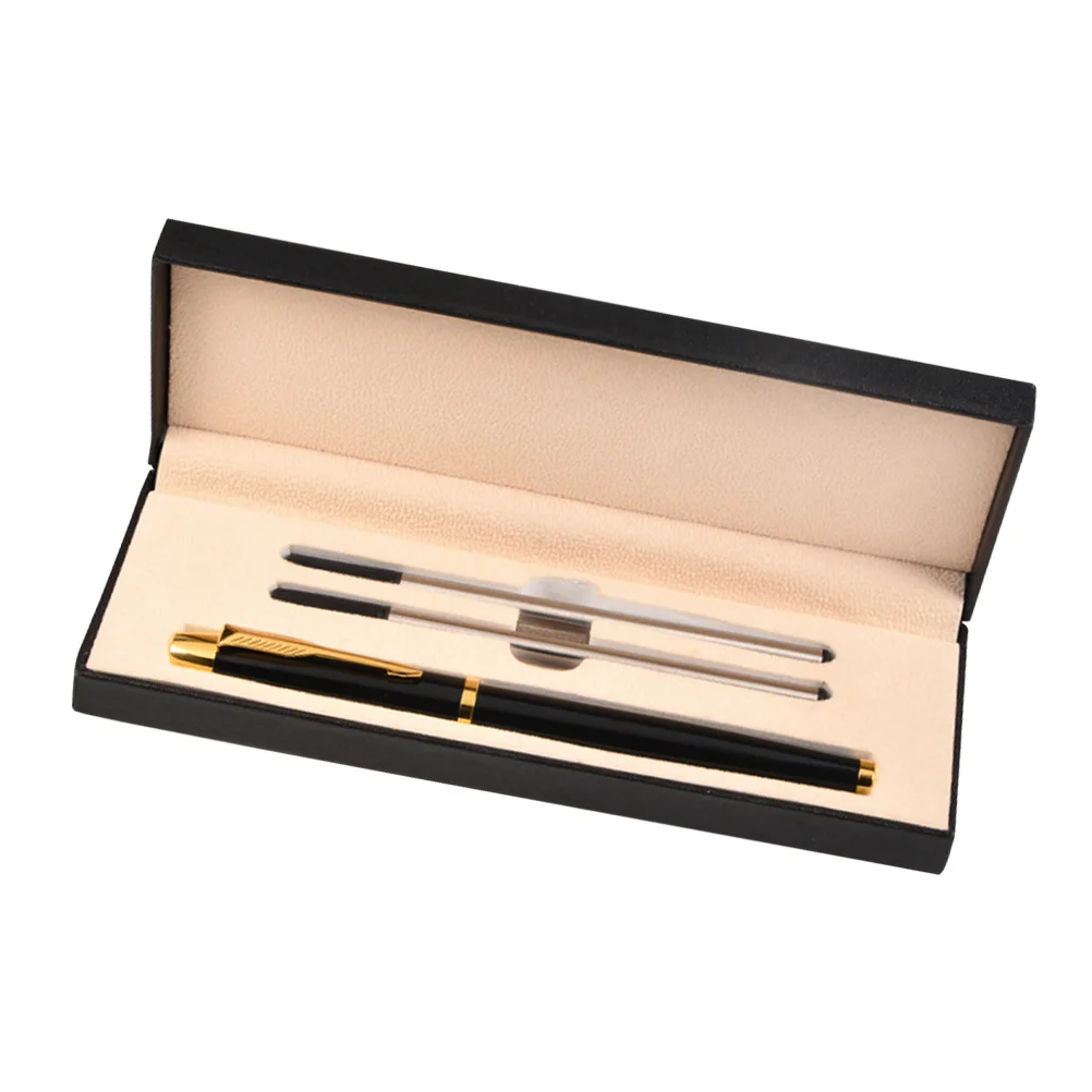 

1 комплект, набор металлических ручек для подписи, офисные ручки-роллеры из нержавеющей стали, черный подарок для деловой встречи, стильный многоразовый письменный стол
