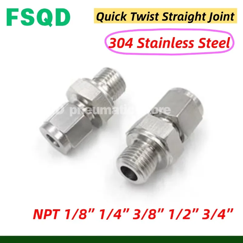 

20PCS NPT 1/8 1/4 3/8 1/2 3/4 Ferrules Direct Terminal Connector 304 Stainless Steel Quick Twist Straight Joint Pipe Fitting