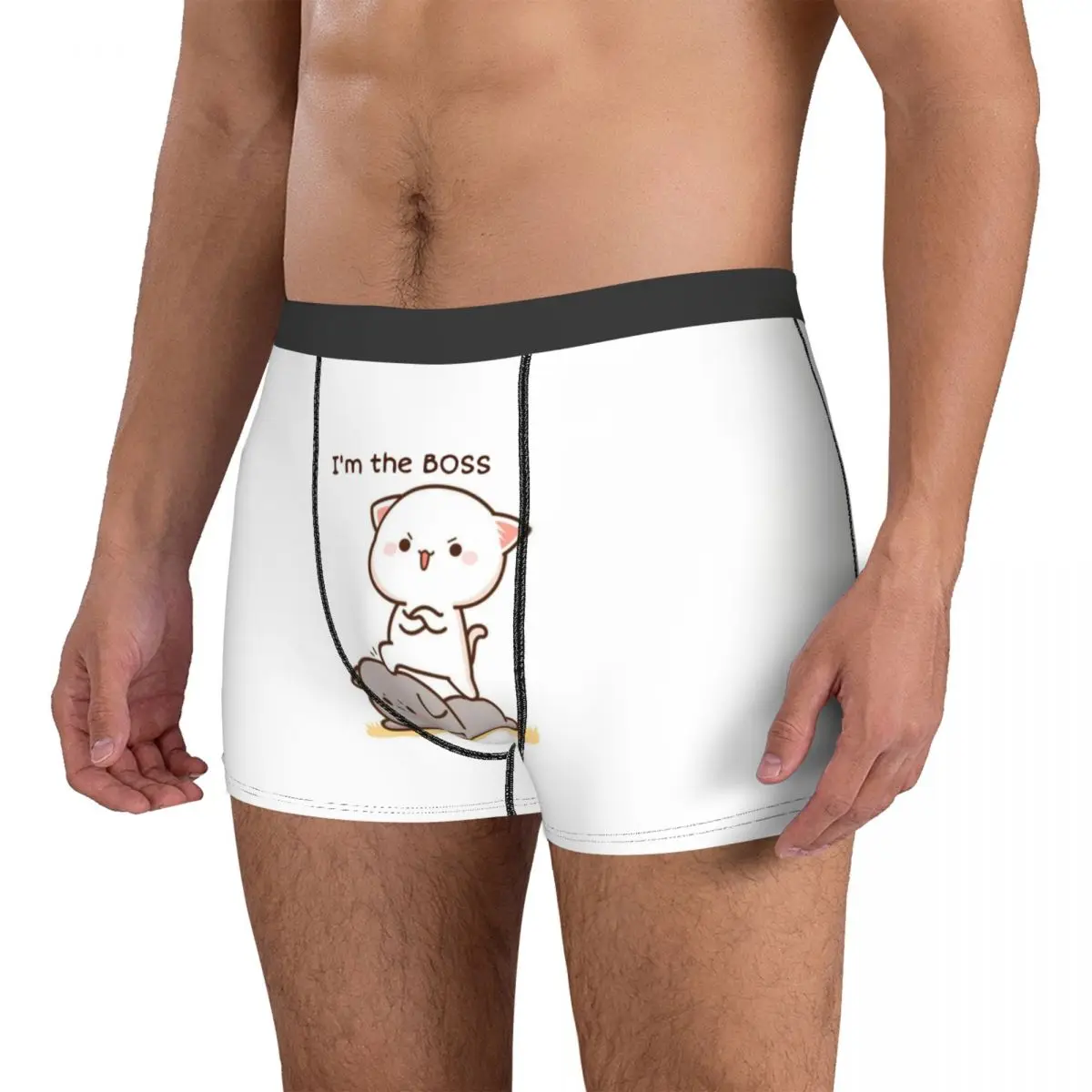 Men\'s Peach and Goma Underwear Cat Humor Boxer Briefs Shorts Panties Homme Breathable Underpants S-XXL