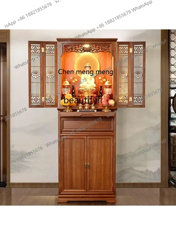 

xz1Rosewood Buddha Cabinet Chinese Style Clothes Closet Home Living Room Modern Light Luxury Altar Cabinet with Door