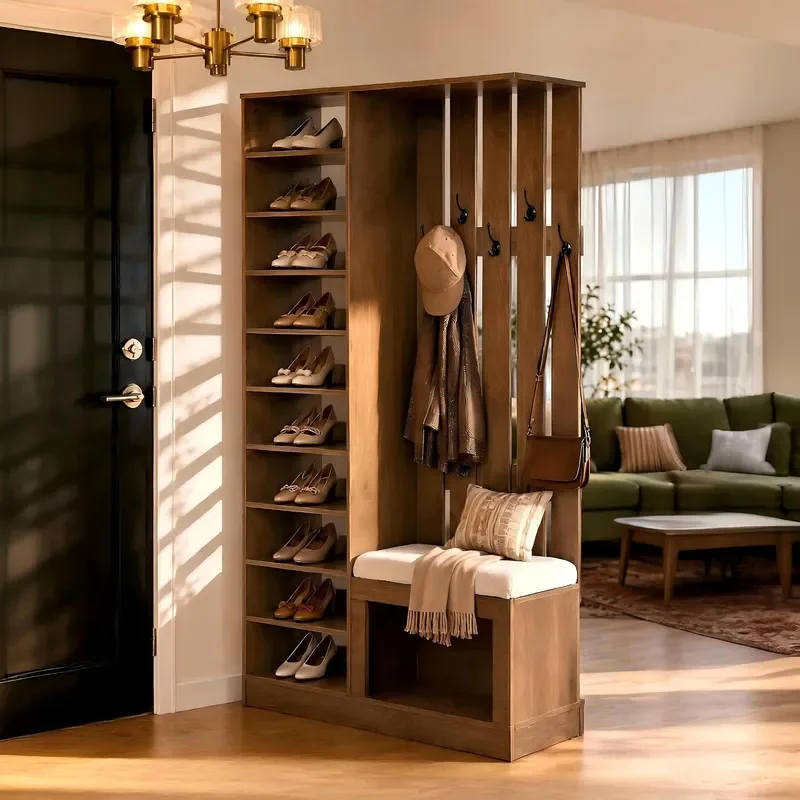 All in One Room Divider with Shelves Farmhouse Wall Partition