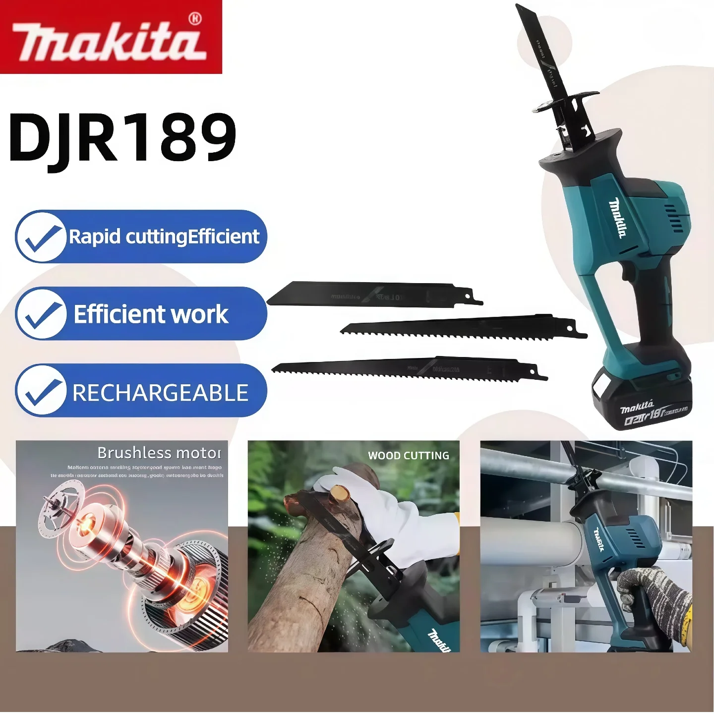 

Makita DJR189 Беспроводная электрическая сабельная пила, пила для резки дерева и металла, литиевая батарея, портативная пила для Makita, батарея 18 В