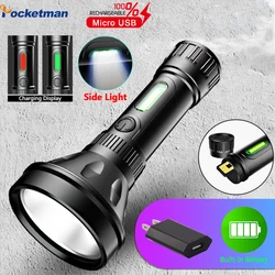 Solar Charging LED Falshlight Camping Light Waterproof Torch USB Rechargeable Flashlights Emergency Flashlight with Battery