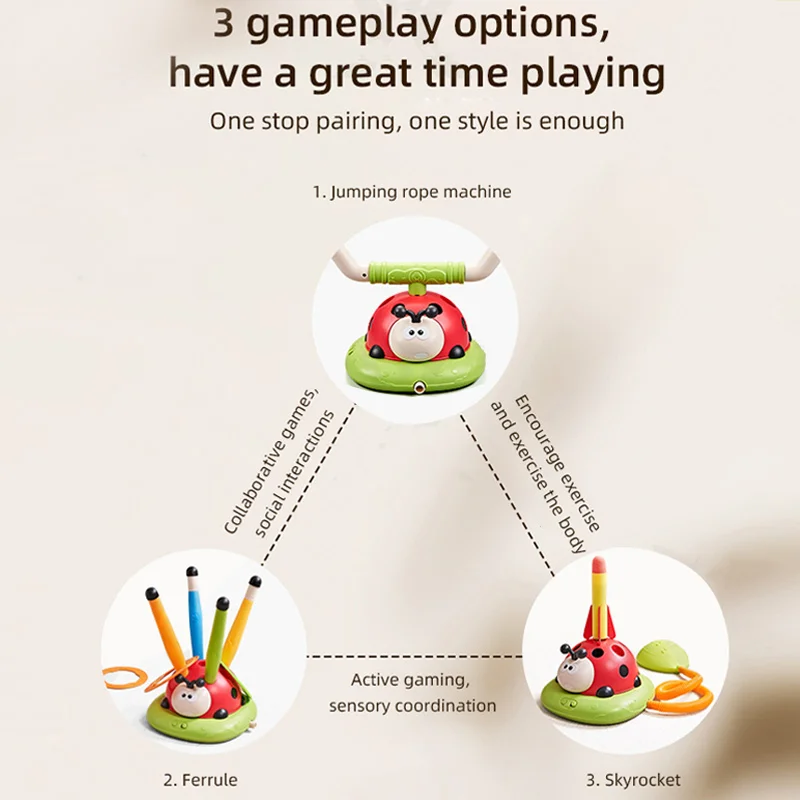 3 in 1 Ladybug Rope Skipping Machine Ferrule Rocket Launcher Toy Outdoor Indoor Multifunction Sports Entertainment Game Toys