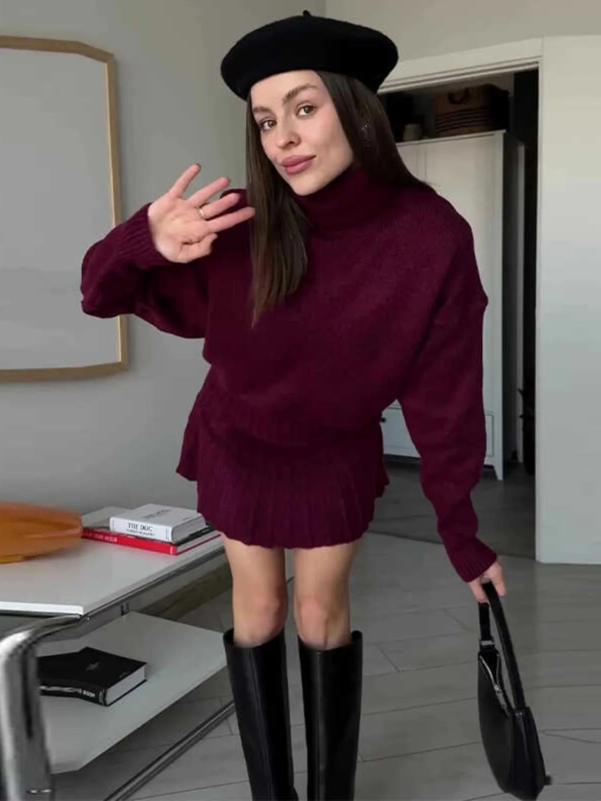 

Свободный круглый комплект из топа и юбки чистого цвета Ne, женский модный универсальный осенний ансамбль ort Sve Long Sve, варианты