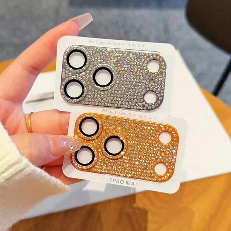 Full Cover Glitter Diamond Camera Protector For iPhone 17 16 15 14 13 Pro Max Air Plus Lens Protection Glass Scratch Resistant