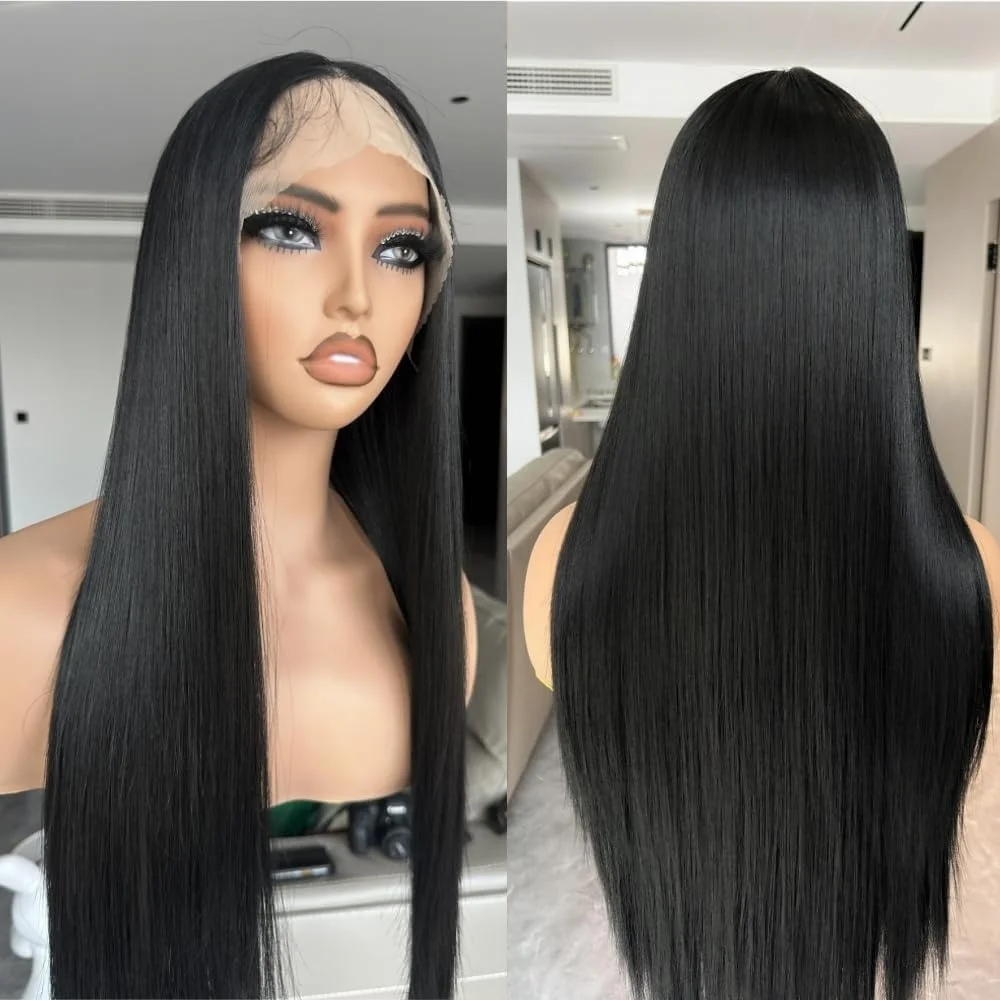 วิกผมลูกไม้ด้านหน้าเส้นผมมนุษย์1B ตรง13 × 4วิกลูกไม้ด้านหน้าวิกผมเส้นผมมนุษย์ใสหนาแน่น200