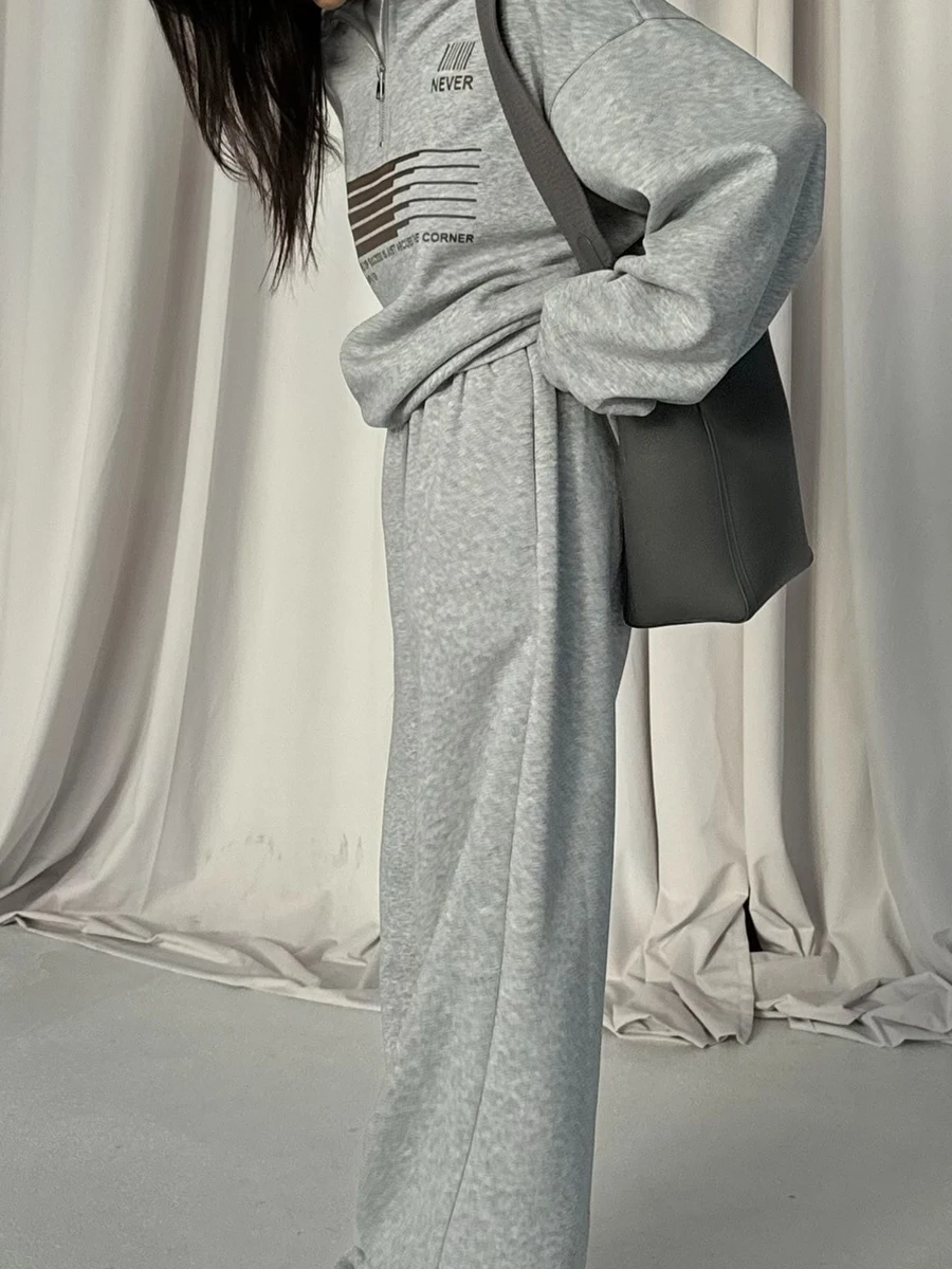 Brief Print Trekkoord Joggingbroek 2-delige set Dames Lange mouw Losse Rits Sweatshirt Herfst Vintage Casual Sportbroek Sets