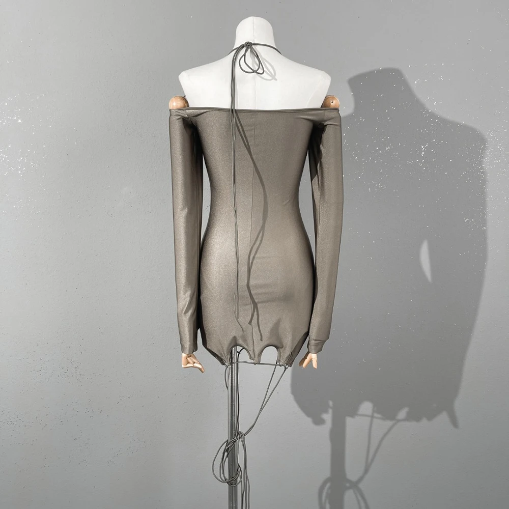 

Женские платья 2026, новинка весны Y2K, эластичные платья без бретелек с зубчатыми бретелями и галстуком, модные сексуальные платья с длинными рукавами