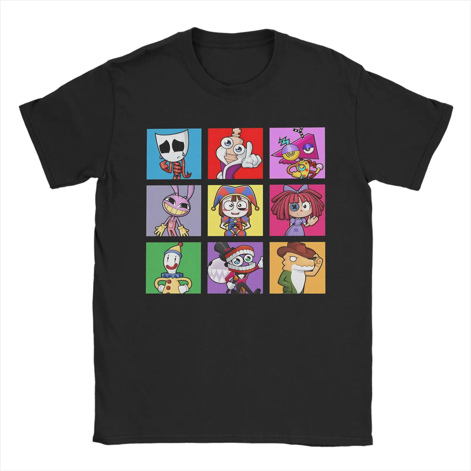 Couple's Digital Circus-Themed T-Shirt, Beach Retro Round-Neck Hip-Hop Style Loose Printed Top