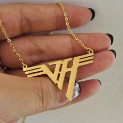 VH Charm-Collier en acier inoxydable plaqué or articulation 18 carats pour femme, pendentif Van Halen, logo Mena, classique, EVH Rock, grimpe, cadeau, 1980