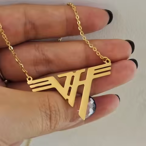 VH Charm Eddie 18K Gold Plated Stainless Steel Pendant Van Halen Logo Mena Necklace 1980 Classic EVH Rock Bnd Gift for Women