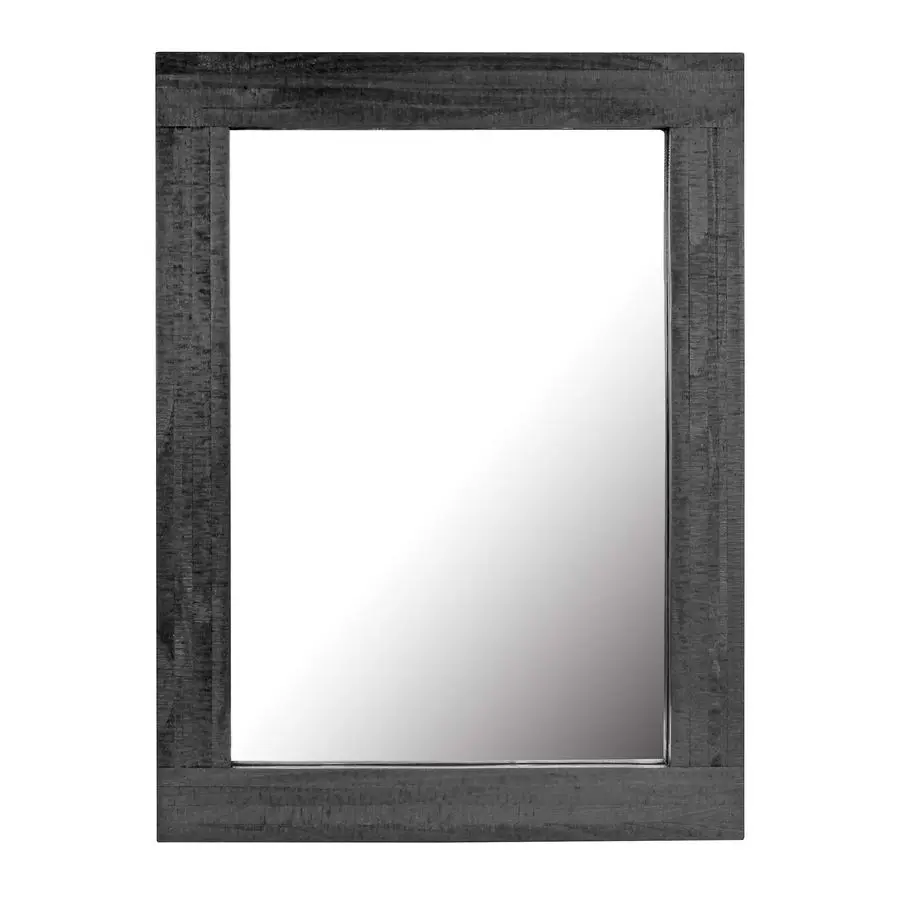 

24 x 18 Rectangle Black Wood Frame Wall Mirror with Attached Hanging Brackets, Decorative Country Rustic Decor for The Living Ro