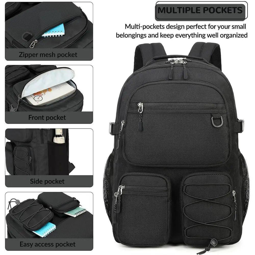 Водостойкий рюкзак для ноутбука 15,6 с несколькими карманами для школы, путешествий и приключений на свежем воздухе (черный)