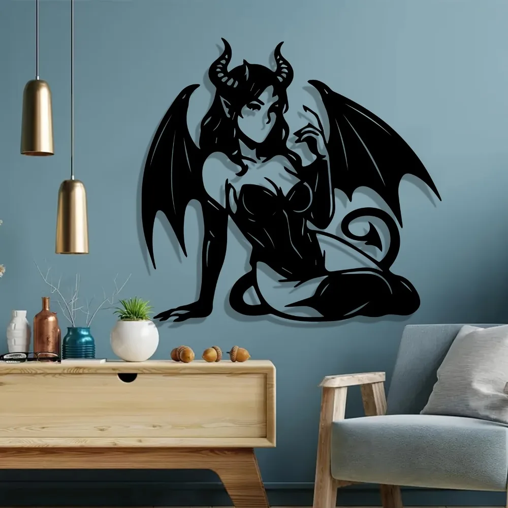 CIFBUY Iron Wall Art Gothic Winged Woman Dark Fantasy Decor Unique Vampire Sculpture Home Hanging Ornament
