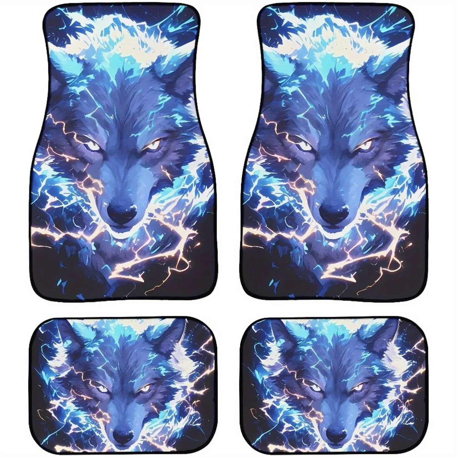 Wolf Lightning Car Floor Mats Set Of 4 For Driver Passenger & Rear Seats, Backing Universal Fit, SUV Truck Interior Accessories,