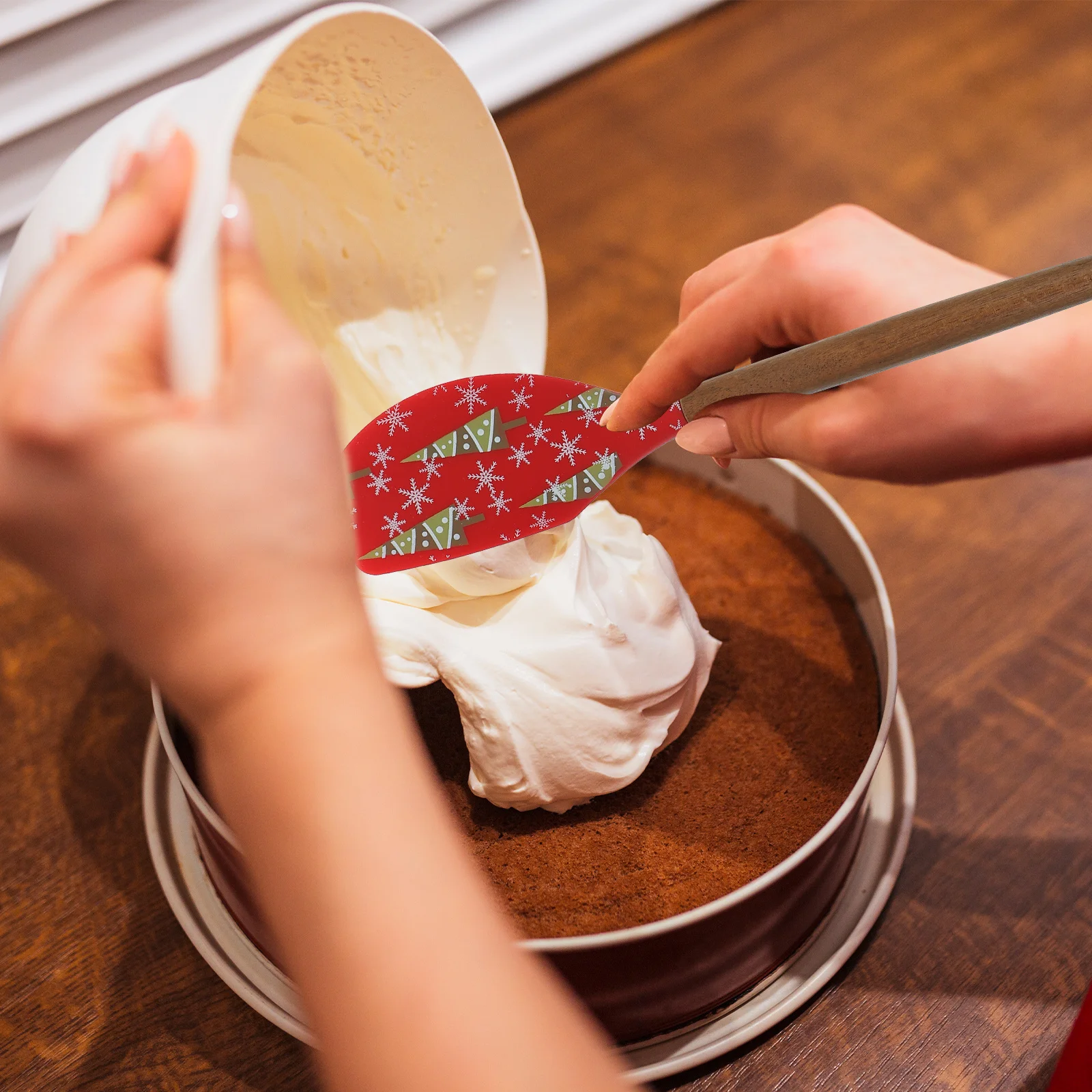 Christmas Silicone Spatula Cream Cake Scraper Wooden Handle Baking Tool Kitchen Spatula Kitchen Scraper