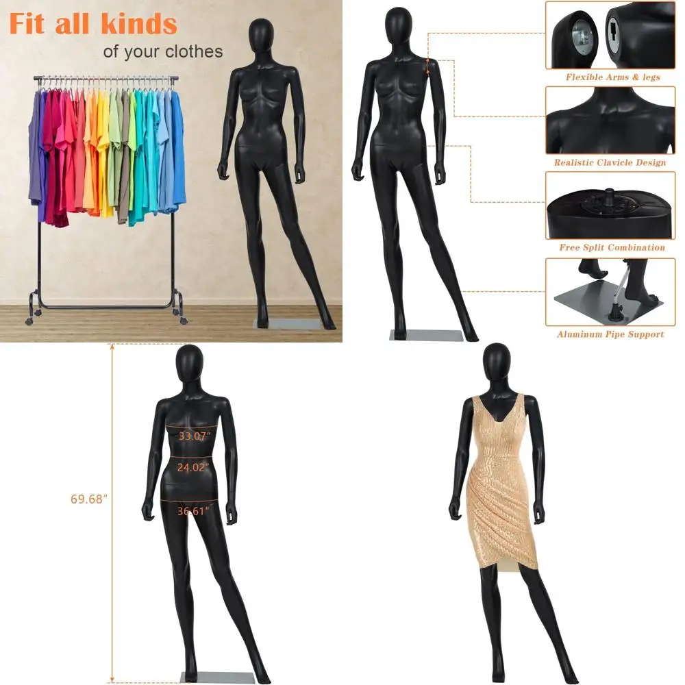 

Регулируемый женский манекен со съемной подставкой, реалистичная форма для одежды, свадебных нарядов, косплея, черный цвет