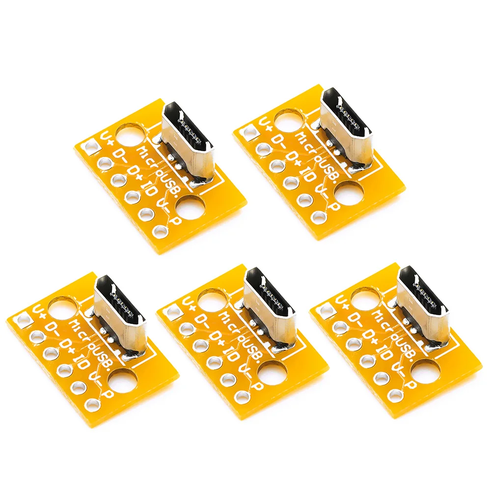 5pcs Vertical Micro USB female PCB welding adapter welding socket 180° adapter board vertical female head test universal board