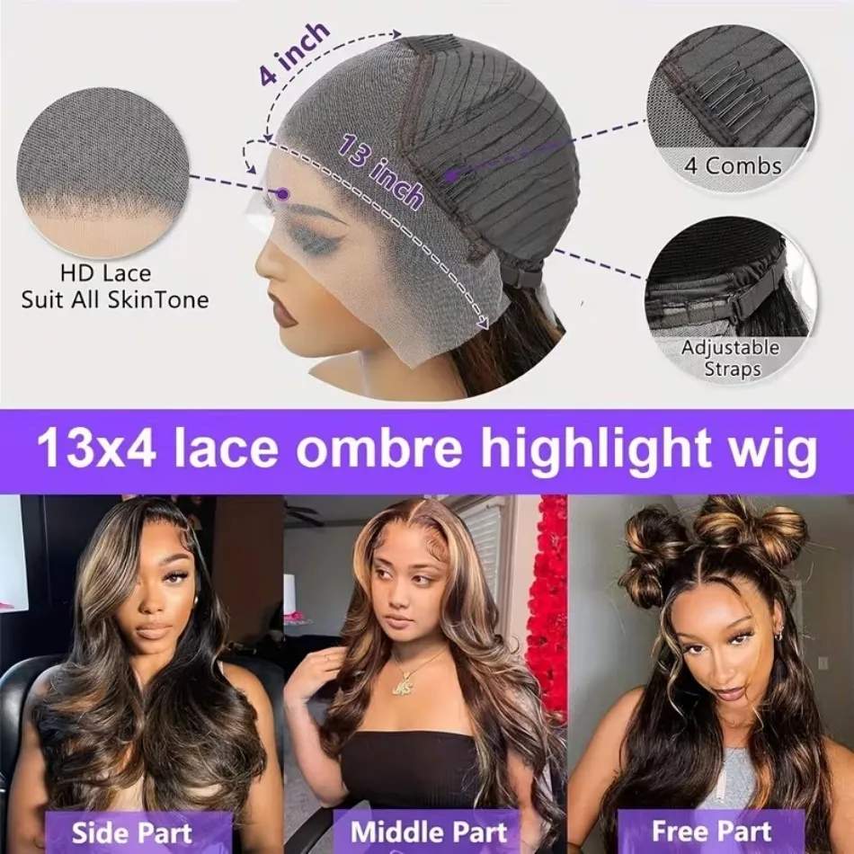 Body Wave Lace Front Wig Highlight Honey Blonde Wig Human Hair 260 Density 13X6 Hd Frontal Wig Pre Plucked P1B30 Ombre For Women - view 6
