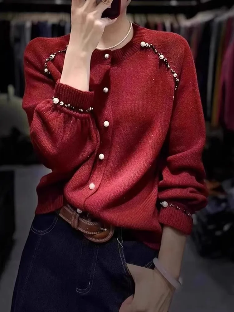 

Knitted Long Sve round Ne Single Button Cardigan Autumn Winter Camere Sweater Jaet Ele Heavy Design Em...