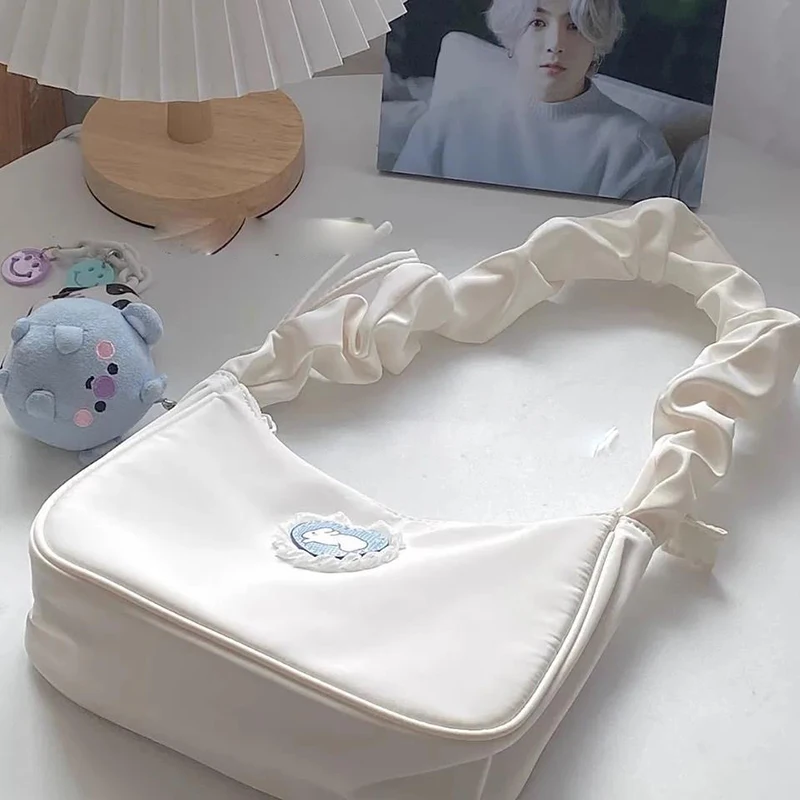 Women Fashion Folds Shoulder Bag Korean style Girl Cute Love Heart Rabbit Shopping Bag Tote Handbag image 5