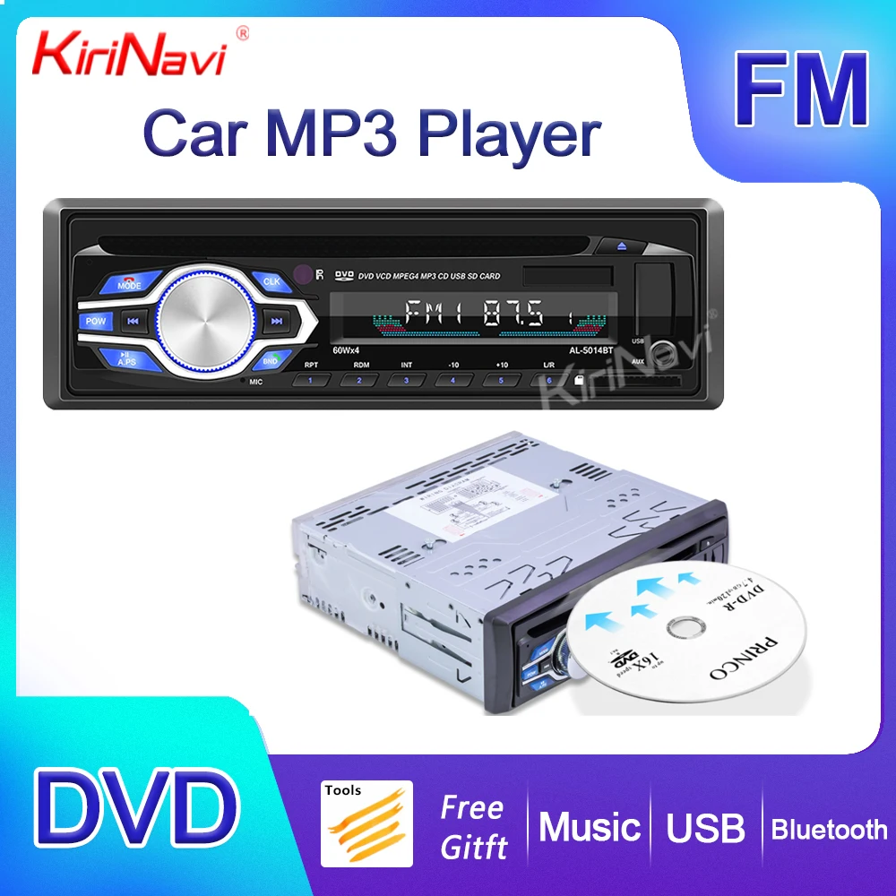 

Kirinavi Car Radio MP3 Stereo 1Din DVD CD FM Audio FM Auxiliary Input Receiver SD TF USB Multimedia Player Bluetooth Music