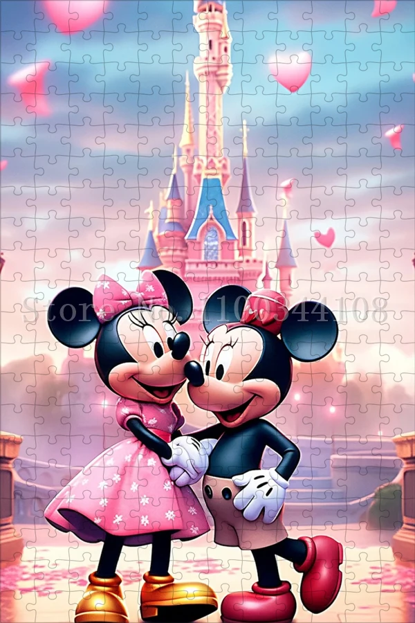 35/300/500/1000 Pieces Disney Castle Puzzles Mickey and Minnie Jigsaw Puzzles Handmade Stress Relief Toys Lovers Gifts