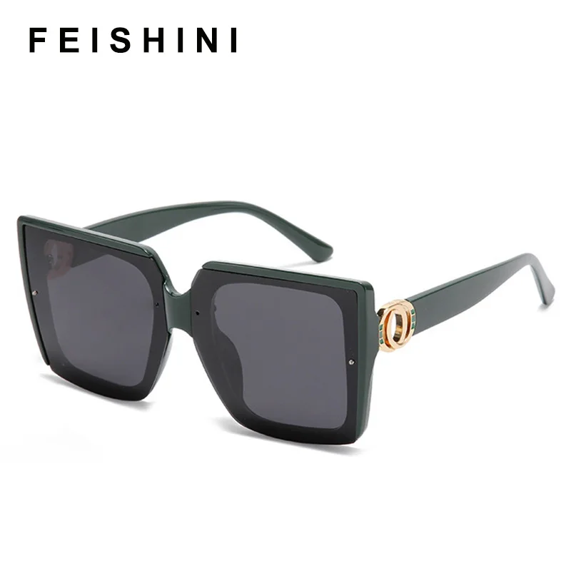 Feishini Brand Luxury Contracted Quality Square Polarized Sunglasses Women Oversized UV Protection Ladies Paris Fashion Glassees