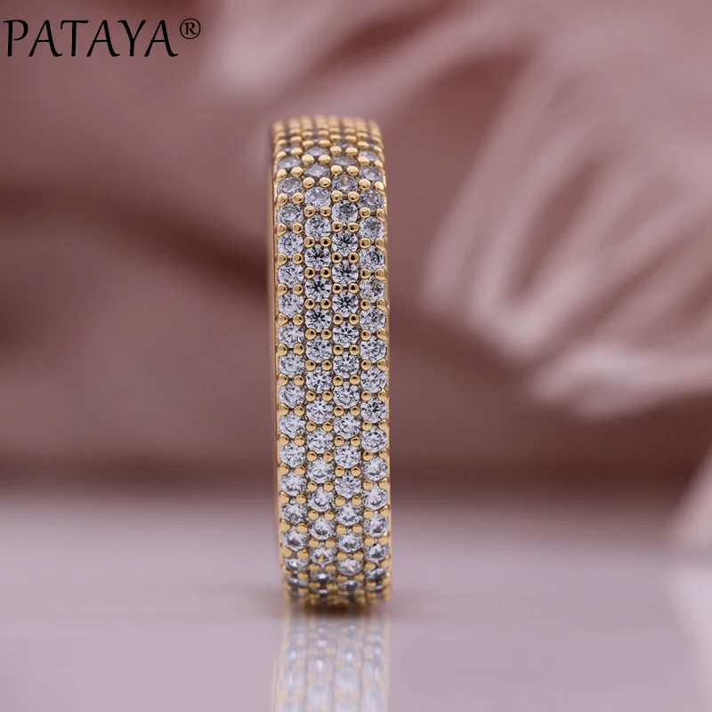 PATAYA New Micro-wax Inlay Natural Zircon Square Women Rings 585 Rose Gold Color Fashion Jewelry Gift Luxury Romantic Rings