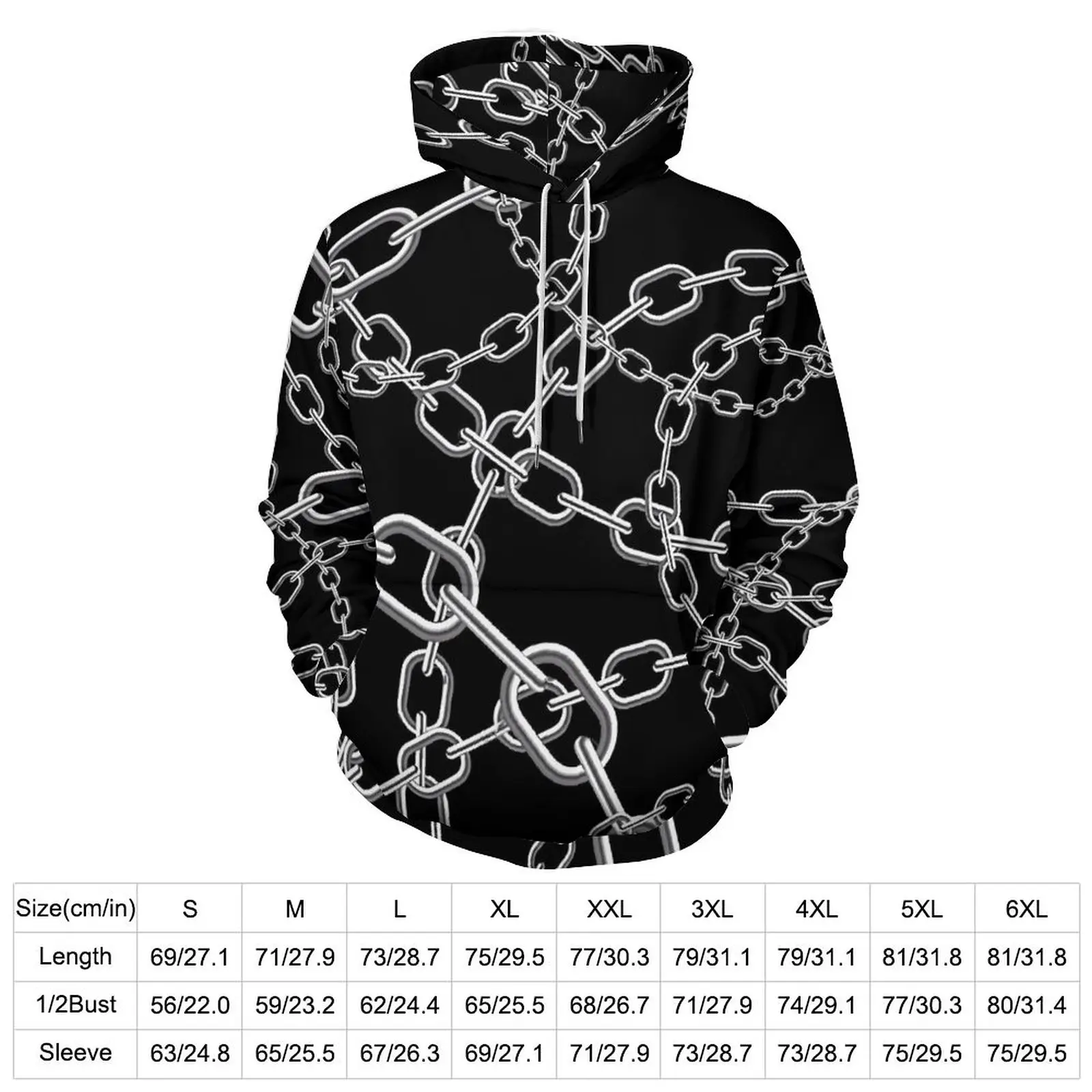 White Chain Loose Hoodies Links Print Kawaii Hoodie Unisex Long-Sleeve Oversized Korean Fashion Design Sweatshirts