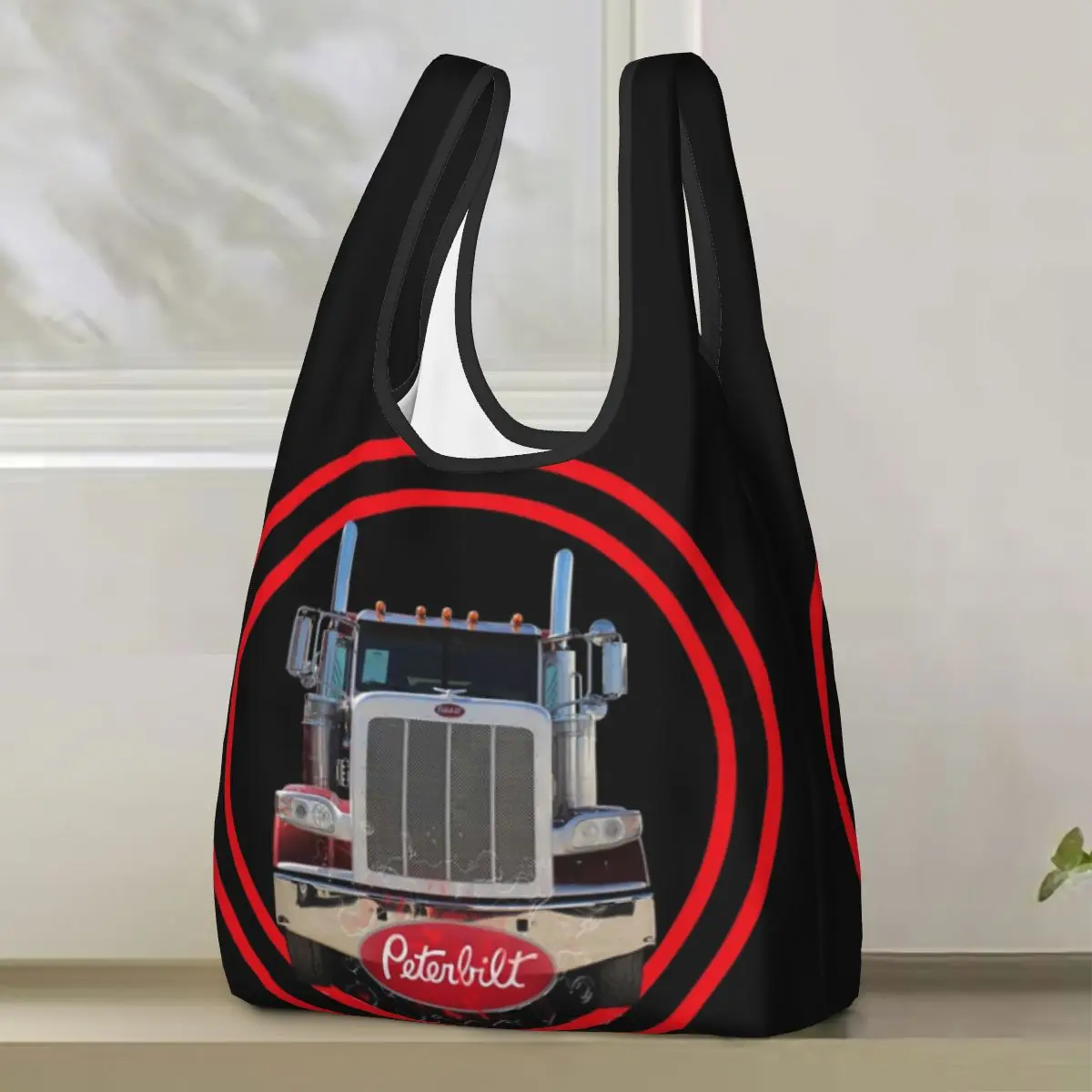

Truck Logo Peterbilt Shopping Bag Portable Tote Bags Foldable Shoulder Shopper Bag Grocery Handbag