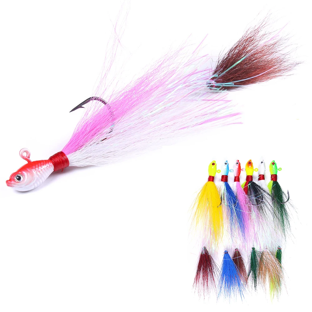 1 Stück/ Bucktail Jig-Kopfhaken mit zwei Haarjigs, Salzwasser-Jigging-Köder für Zander, Crappie, Mahi, Marlin, Wahoo, Thunfisch