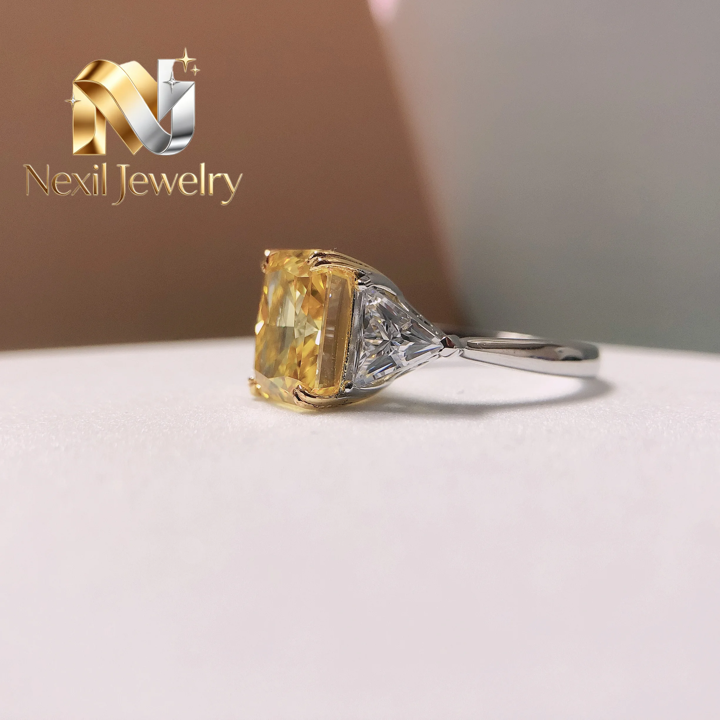 Nexil Jewelry  Faultless 4.5Ctw Radiant Lab Created Yellow Diamond Ring Solid 14K White Gold Jewelry for Women Wedding Band R18