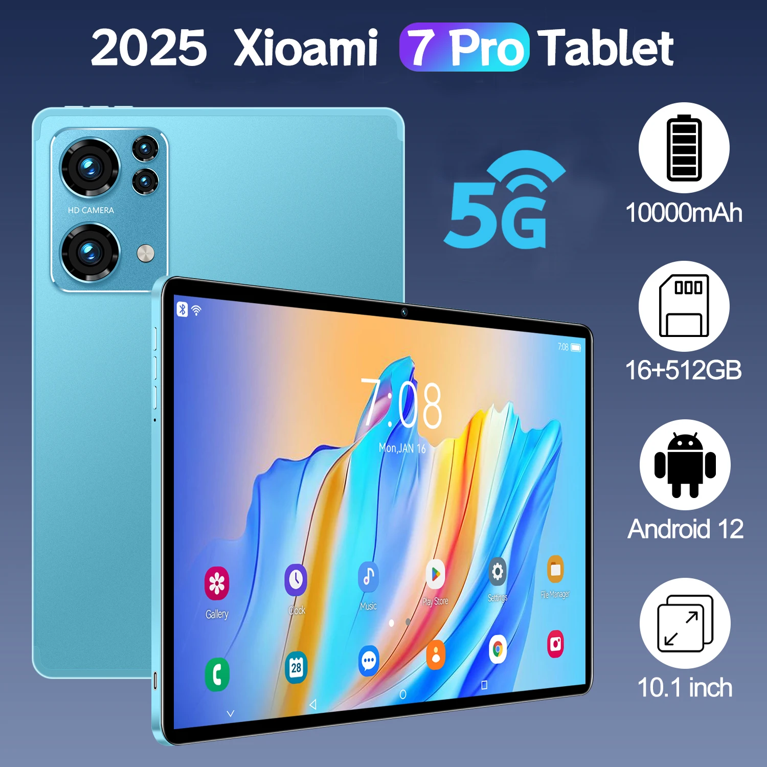 2025 XioaMi Pad 7 Pro Tablet  Android 12 Snapdragon870 16G+1T 10000mah 5G Dual SIM 10.1inch Tablet PC 4K HD Full Screen Tablette