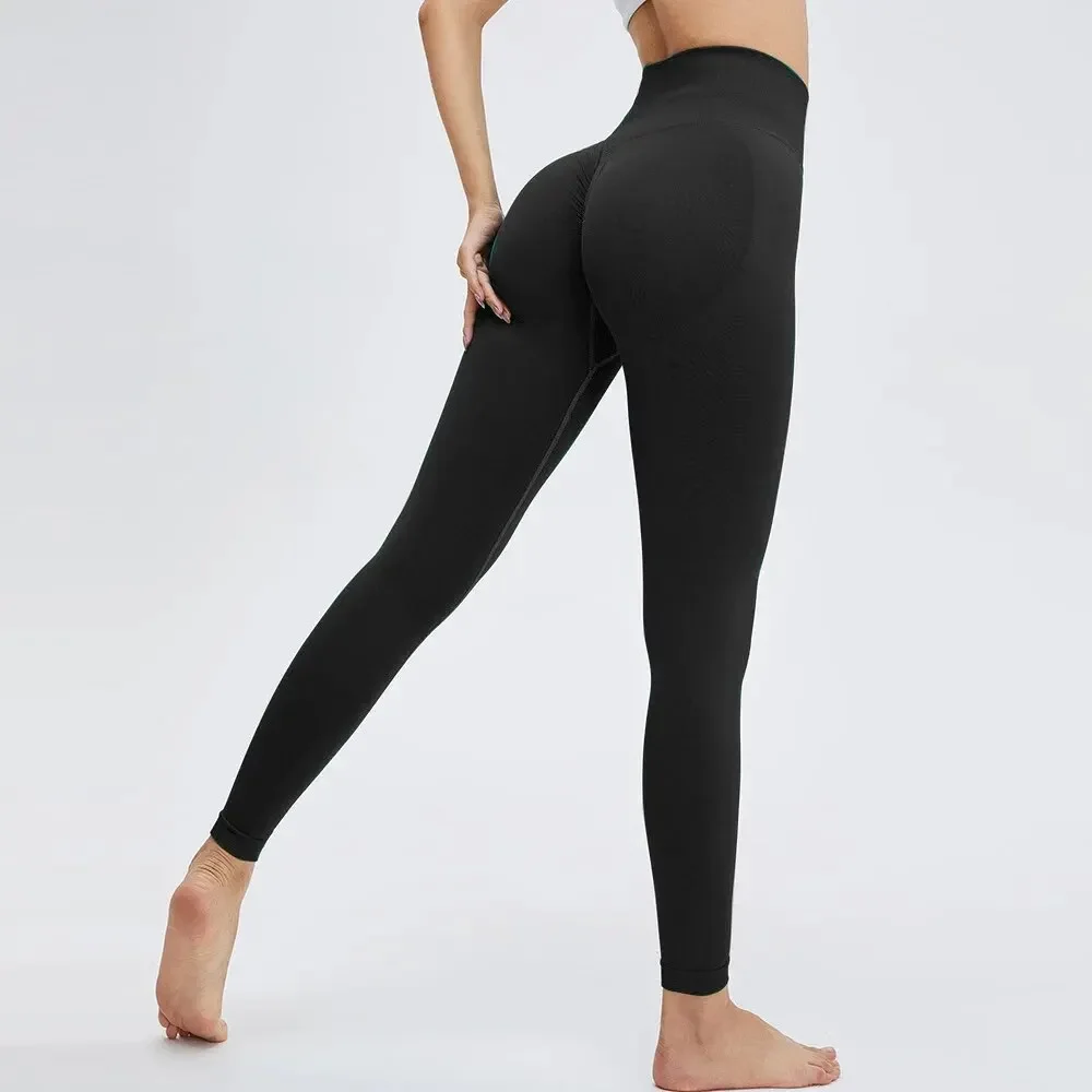 Pantalon de Yoga sans couture, ligne en T, miel, pêche, hanche, plissé, taille haute, serré et levage des hanches, pantalon de Fitness