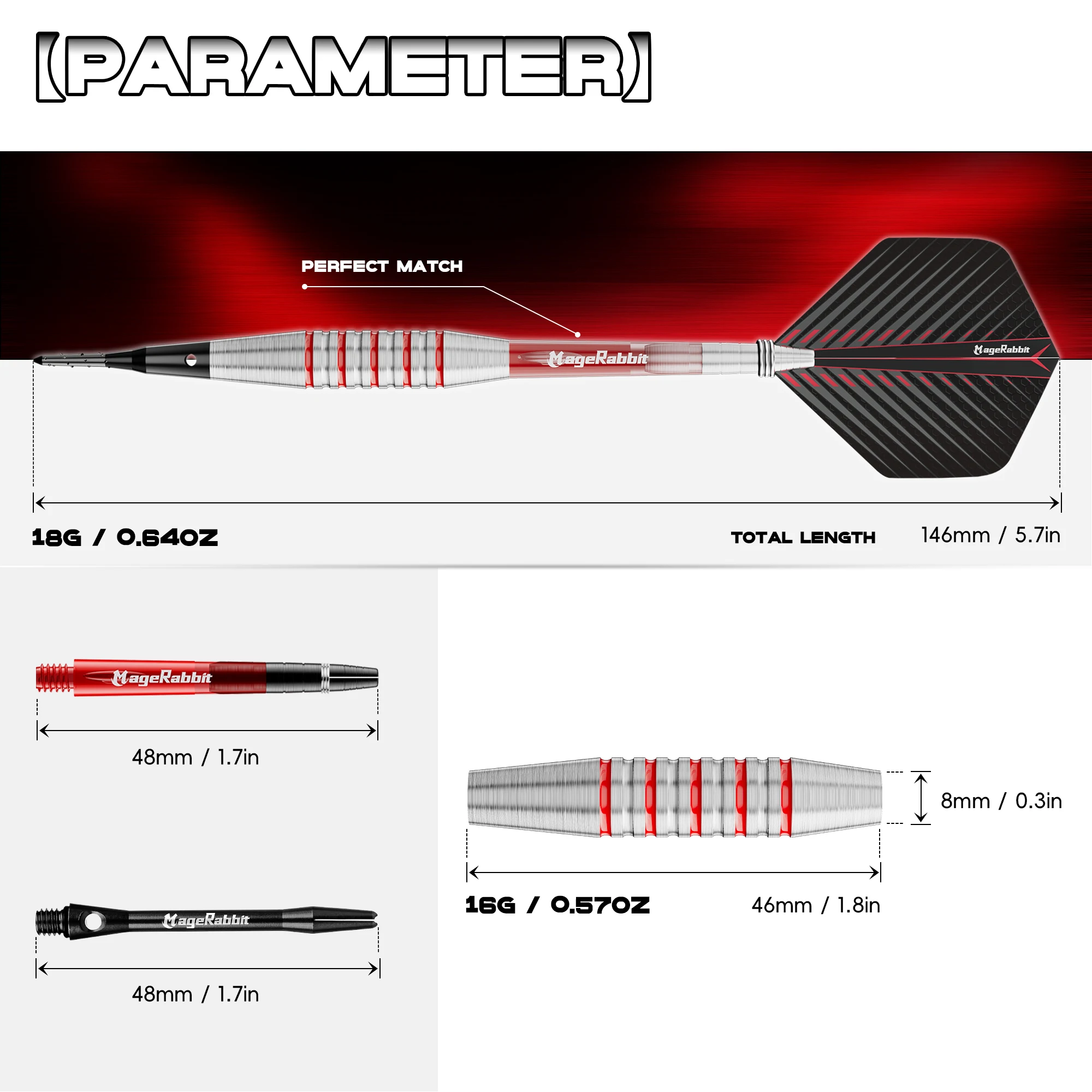 MageRabbit Professional 3 Pack 18g Soft Tip Darts Set With Darts Stems Flights + 3 Pcs Aluminium Shaft