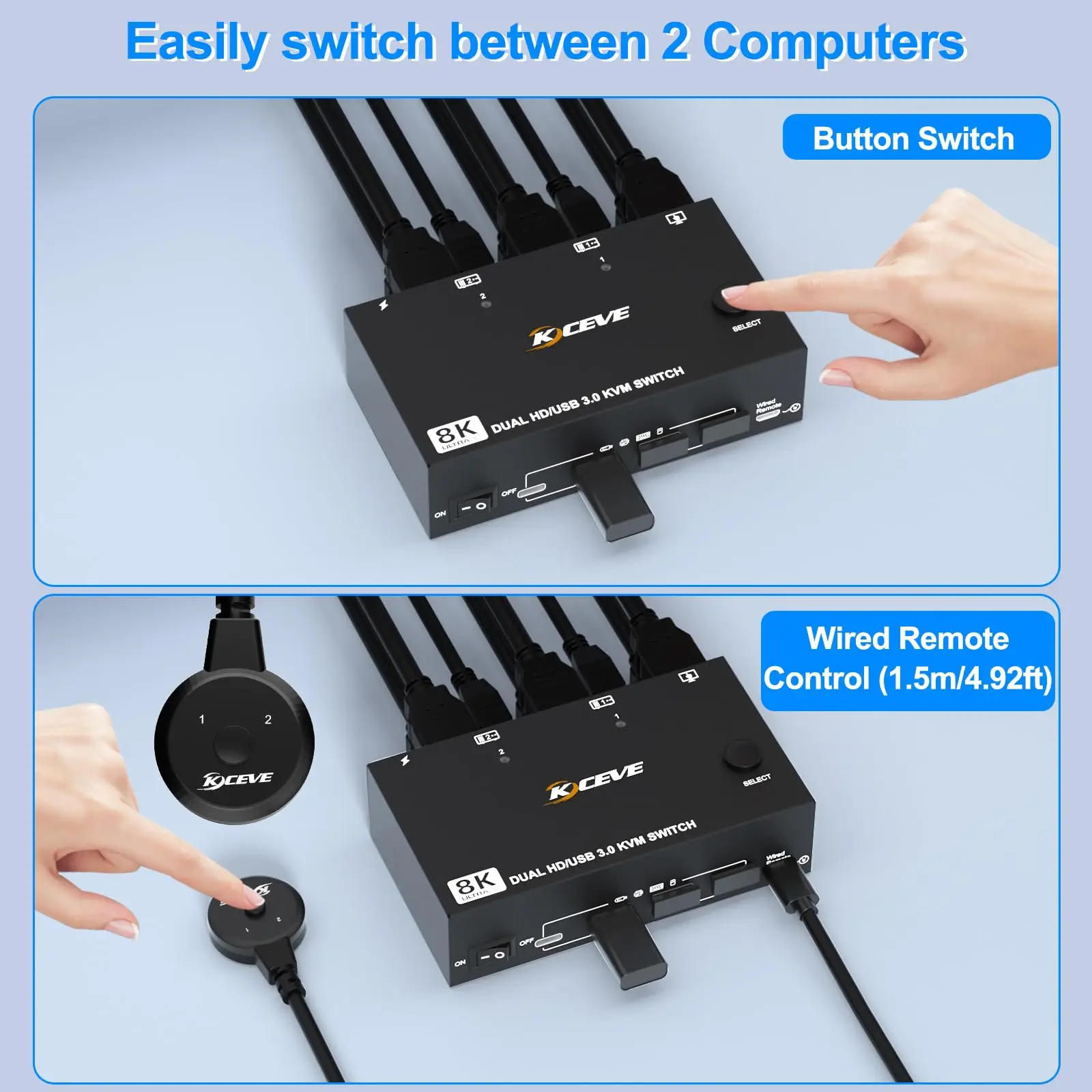 Imagem -05 - Kvm Interruptor para Monitor Usb3.0 Mais Usb c Dispositivos Remoto com Fio e Cabo Usb Incluído 8k @ 60hz Hdmi2.1