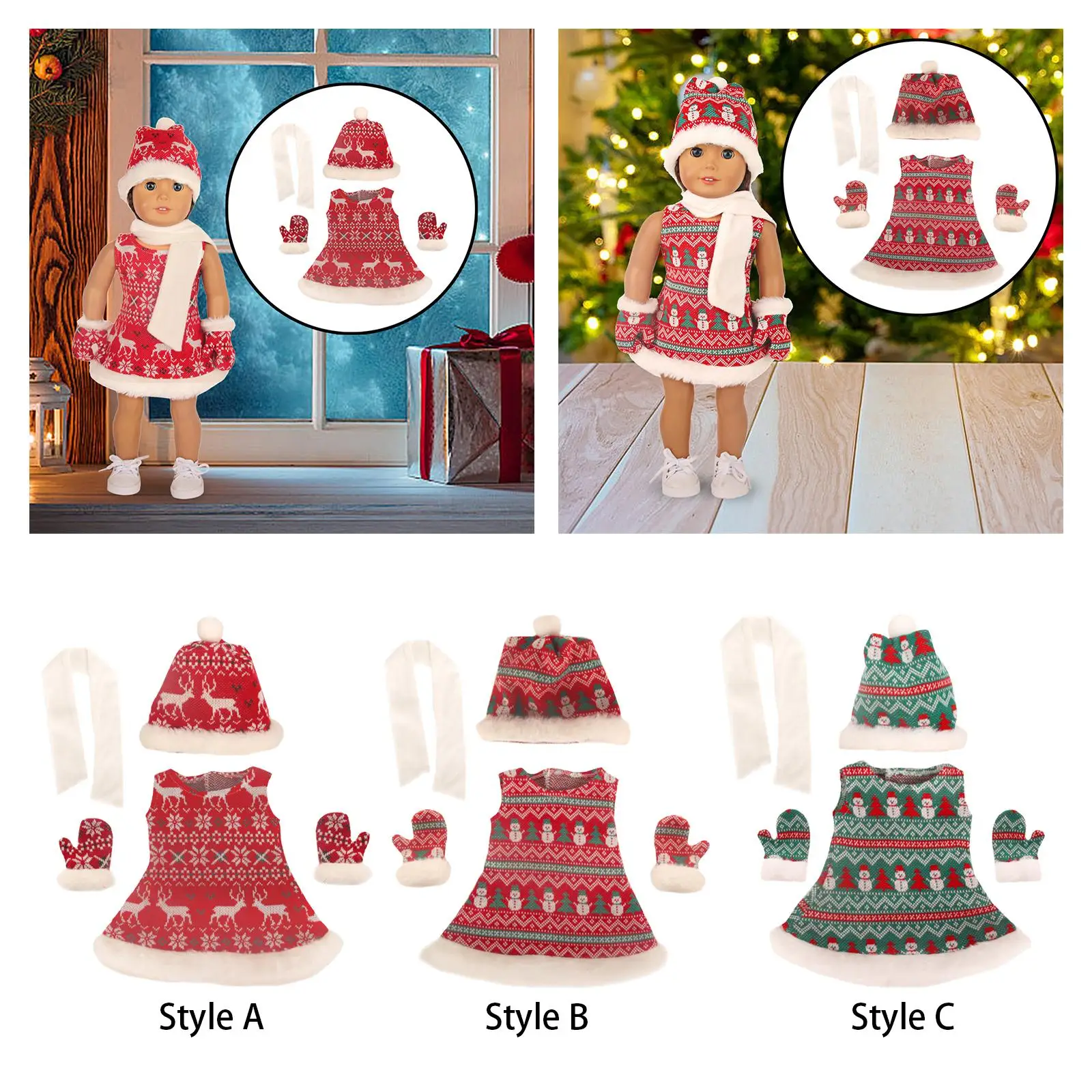 Christmas Clothing Set Mini Dress for Girl Doll Playset Doll Outfits Costumes